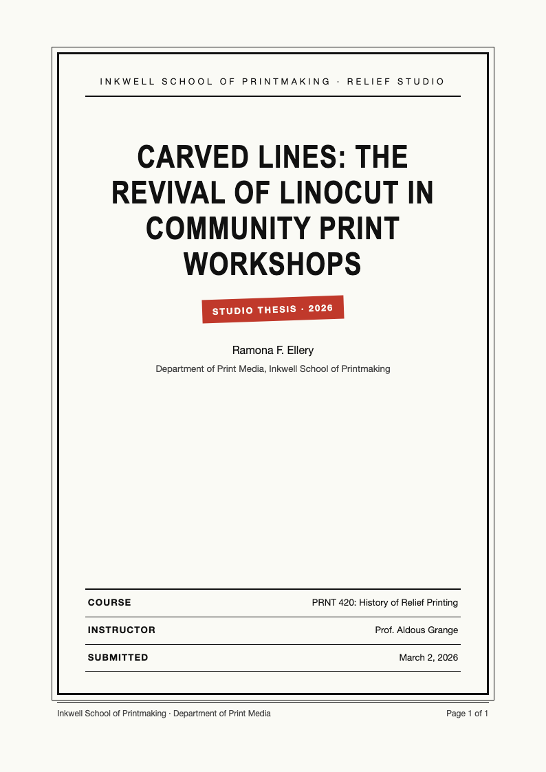 Linocut print apa title page